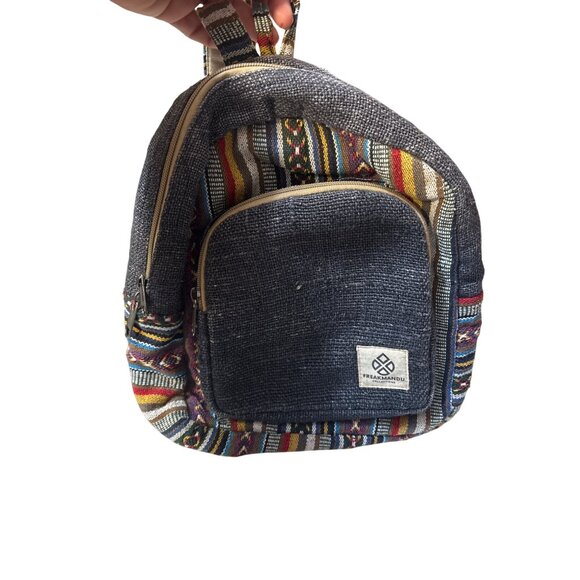 Freakmandu Small Handmade Bohemian Backpack With Ethnic Stripes & Front Pocket - Picture 3 of 5